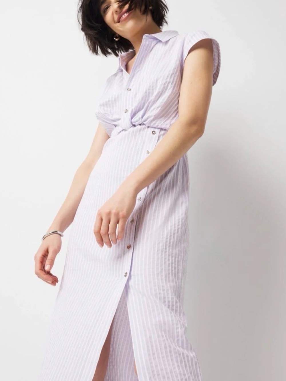 White House Black Market Lavender Stripe Midi Shirt Dress